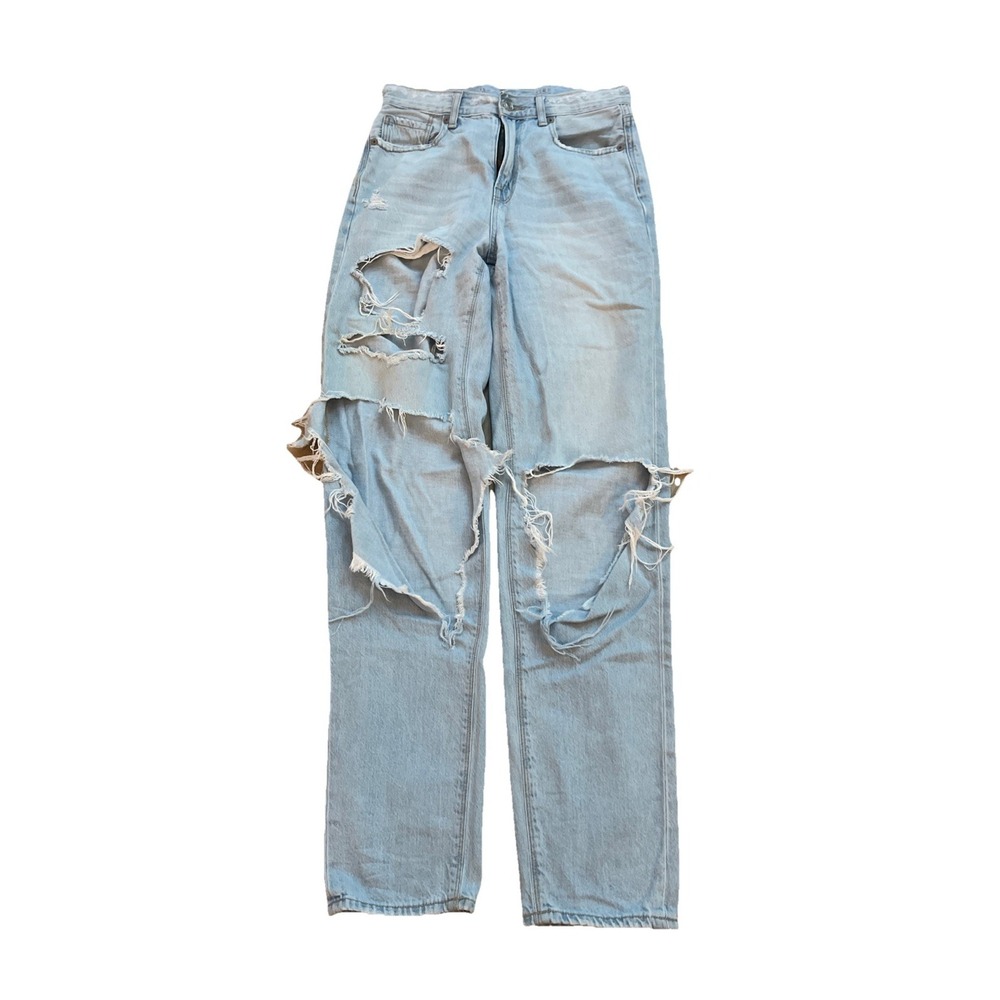 American Eagle Next Level Stretch X Blue Distressed Hi-Rise Jean Sz 2 X Long